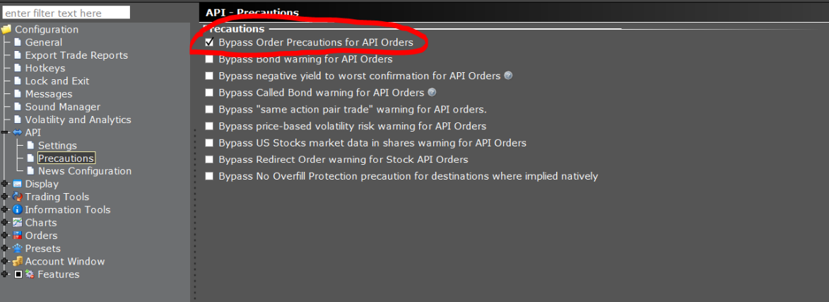 TWS API Precautions page